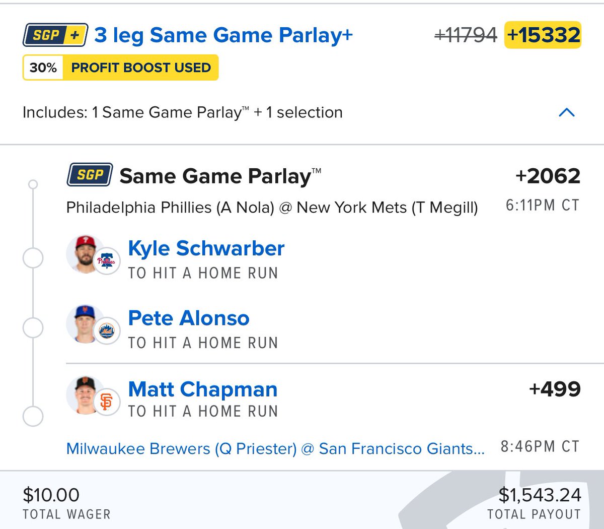 💣 Dinger Parlay!

Let’s make $1.5k tonight. 🤝
