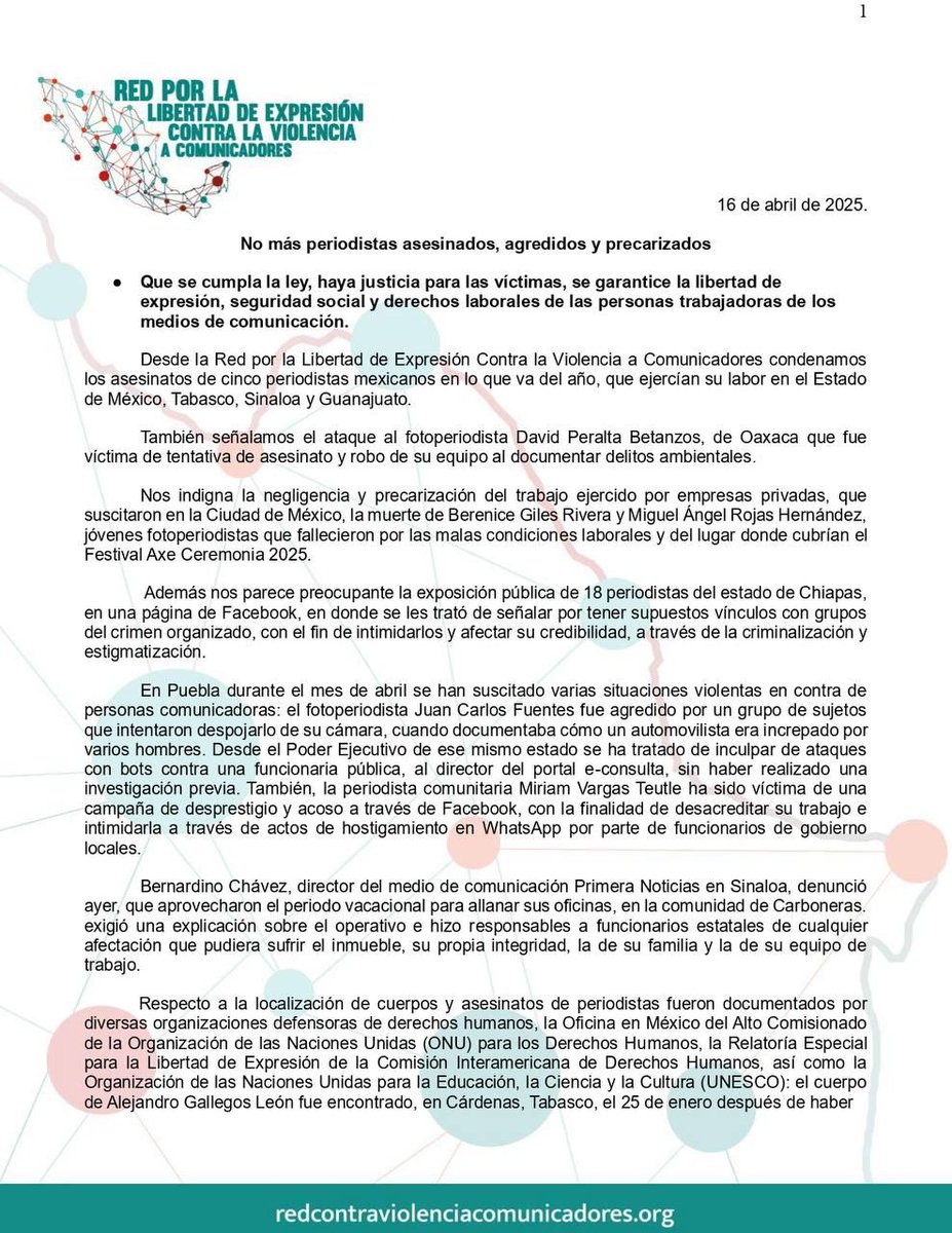 Red Libre Expresión Contra Violencia Comunicadores tweet media