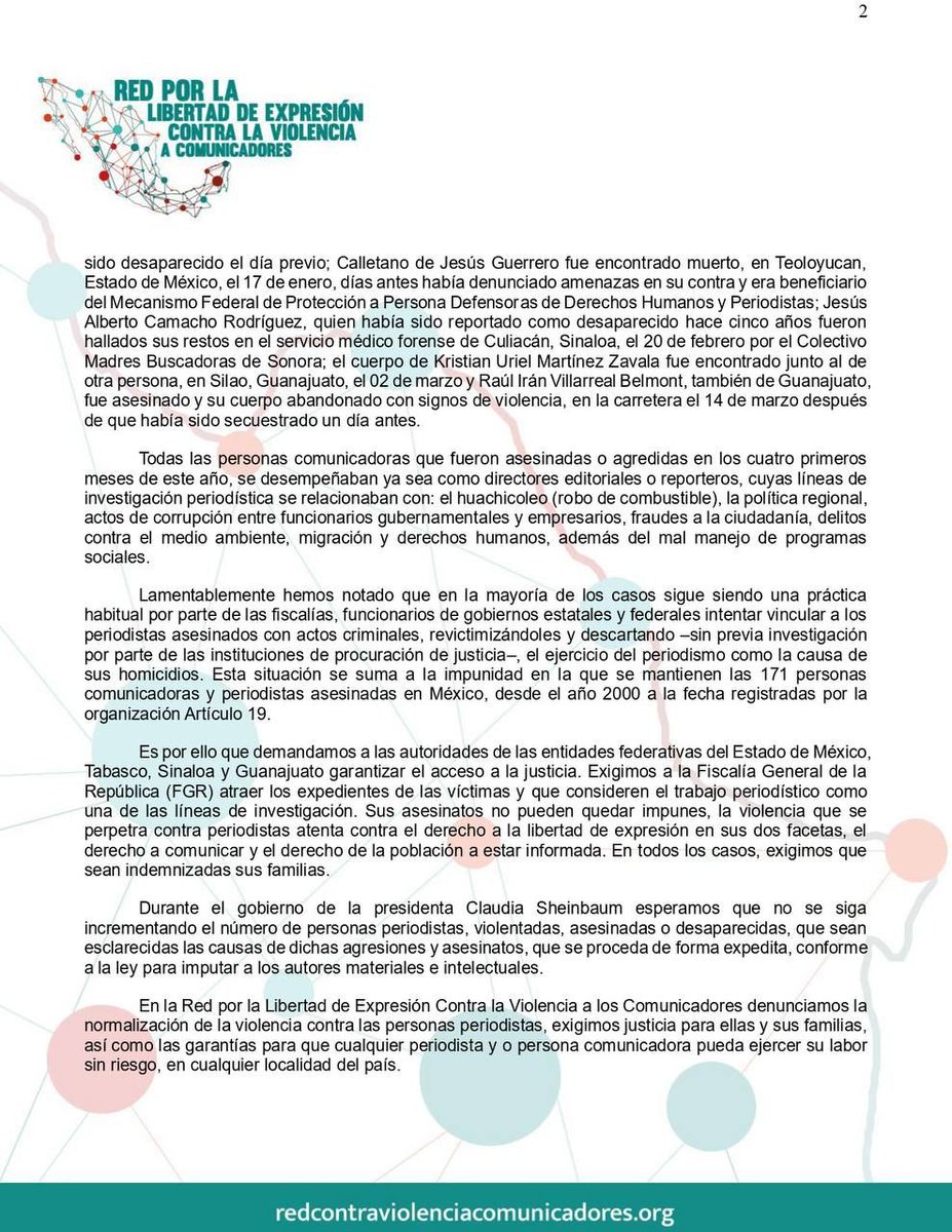 Red Libre Expresión Contra Violencia Comunicadores tweet media