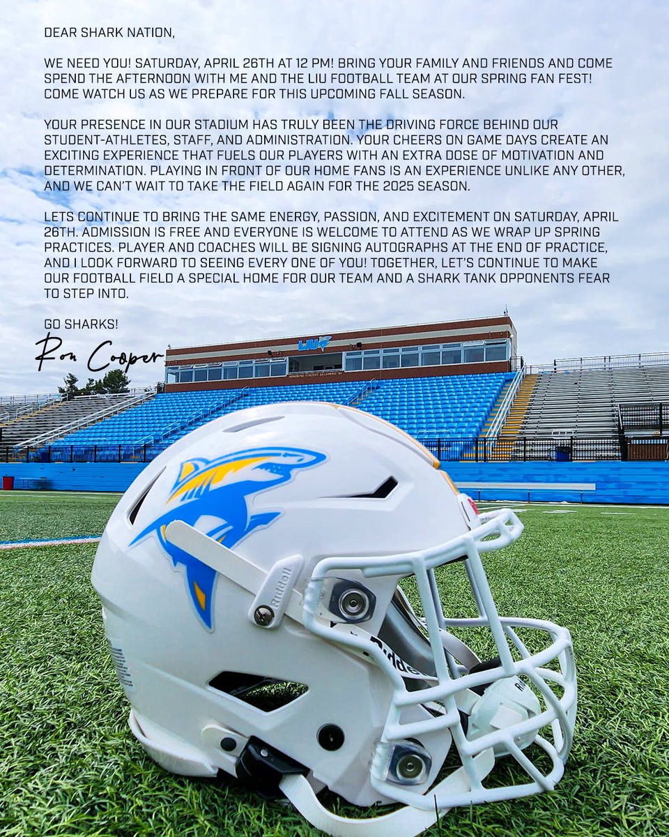 SHARKNATION!

JOIN US FOR OUR FOOTBALL FAN FEST THIS SATURDAY, APRIL 26th AT 12PM! 

STUDENT-ATHLETES, RSVP HERE 👉🏽 docs.google.com/forms/d/1qV7LP… AND LET US KNOW YOURE COMING! 

WE CAN’T WAIT TO SEE YOU!🦈🏈🩵💛

#bitedown #finsup #sharknation