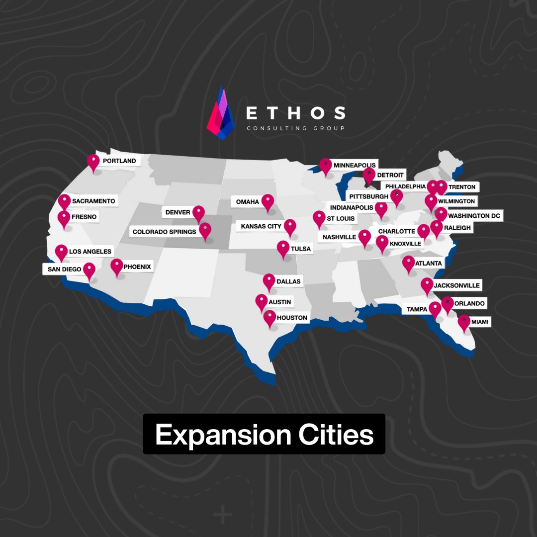 EthosCG's tweet image. From coast to coast — and we’re just getting started. We’re not slowing down, we’re scaling up! New markets, new teams, new opportunities. Let’s build. #ExpansionMode #NextStopEverywhere #GrowthDriven