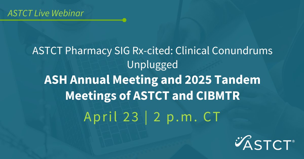 Join the Pharmacy SIG on Wednesday for a virtual roundtable which will delve into insights and key takeaways from the ASH Annual Meeting and 2025 Tandem Meetings. Discover and discuss the latest developments in the field, register for free: ow.ly/CMt450VpkOt