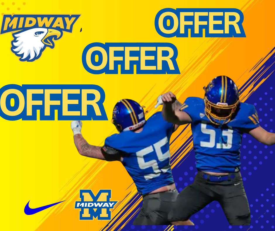 John Mason (@johnmas71113944) on Twitter photo After a great conversation with <a href="/OfficialBCos/">Coach B, Coach Cos, Coach Cosby</a> I’m blessed to receive a offer from <a href="/midway_sprint/">Midway University Sprint Football</a> ❗️❗️❗️
<a href="/SmokyBearFball/">Sevier County Smoky Bears Football</a> <a href="/LovedayTodd/">Todd Loveday</a> <a href="/DakotaCogdill/">Tyus Dakota Cogdill</a> <a href="/markchait/">mark chait</a> <a href="/Kraekelso/">Krae Kelso</a> After a great conversation with <a href="/OfficialBCos/">Coach B, Coach Cos, Coach Cosby</a> I’m blessed to receive a offer from <a href="/midway_sprint/">Midway University Sprint Football</a> ❗️❗️❗️
<a href="/SmokyBearFball/">Sevier County Smoky Bears Football</a> <a href="/LovedayTodd/">Todd Loveday</a> <a href="/DakotaCogdill/">Tyus Dakota Cogdill</a> <a href="/markchait/">mark chait</a> <a href="/Kraekelso/">Krae Kelso</a>