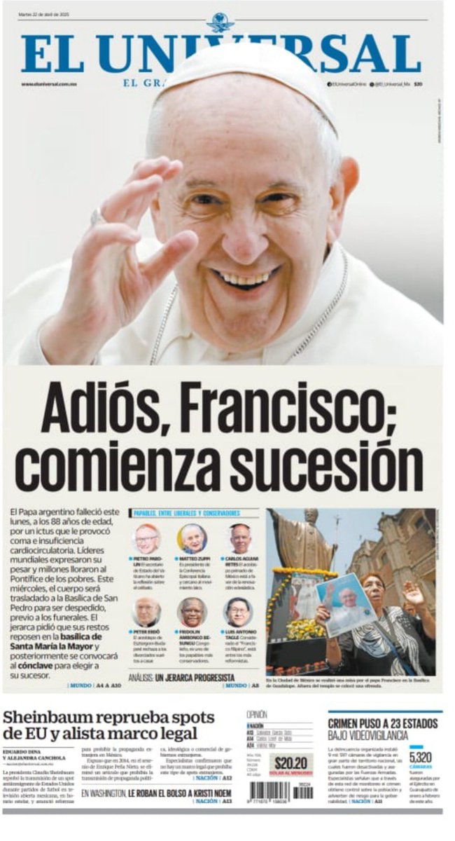 ⚫️🕊️ “Adiós, Francisco"; así es la portada con la que EL UNIVERSAL despide al Papa

🗞️🔝Este martes estará disponible la edición completa sobre la vida y muerte del Pontífice

👉🏼 eluniversal.com.mx/nacion/adios-f…