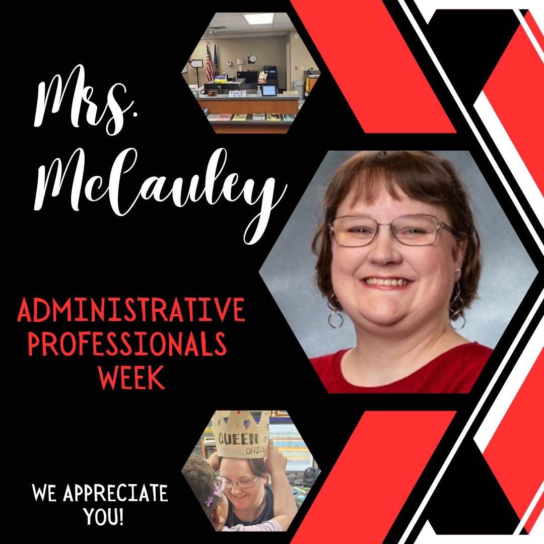 Today, we started a week long celebration honoring Mrs. McCauley for Administrative Professionals Week. She was crowned queen of the office! Mrs. McCauley goes above and beyond to support students, staff, and the community. Thank you for all you do! We appreciate you so much!