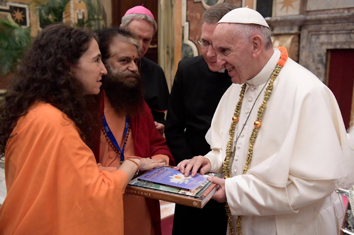 Sadhvi Bhagawati Saraswati (@sadhvibhagawati) on Twitter photo With a heart heavy with sorrow I join the world in mourning the passing of #PopeFrancis . He was truly an embodiment of compassion, vision and courage. It was such a blessing to meet with him with <a href="/PujyaSwamiji/">Pujya Swamiji</a> at the Vatican during an #interfaith event.
#popefrancisdeath With a heart heavy with sorrow I join the world in mourning the passing of #PopeFrancis . He was truly an embodiment of compassion, vision and courage. It was such a blessing to meet with him with <a href="/PujyaSwamiji/">Pujya Swamiji</a> at the Vatican during an #interfaith event.
#popefrancisdeath