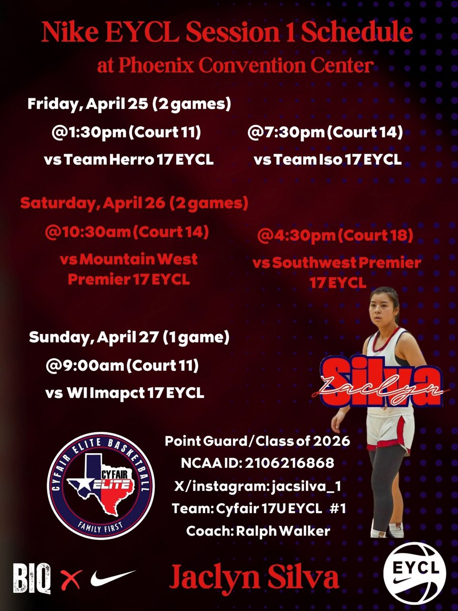 Jaclyn Silva (@jacsilva_1) on Twitter photo Schedule for Session 1
Excited to get started!!!
<a href="/CFEliteSports/">CyFair Elite Sports</a> <a href="/BIQEliteBball/">BIQ Elite Basketball</a> <a href="/the_CoachWalker/">The_CoachWalker</a> <a href="/justinwhite31/">Justin White</a> <a href="/LadyCards_Bball/">Lady Cardinal Bball</a> <a href="/CoachRikardNCSA/">Kaliann Rikard</a> Schedule for Session 1
Excited to get started!!!
<a href="/CFEliteSports/">CyFair Elite Sports</a> <a href="/BIQEliteBball/">BIQ Elite Basketball</a> <a href="/the_CoachWalker/">The_CoachWalker</a> <a href="/justinwhite31/">Justin White</a> <a href="/LadyCards_Bball/">Lady Cardinal Bball</a> <a href="/CoachRikardNCSA/">Kaliann Rikard</a>