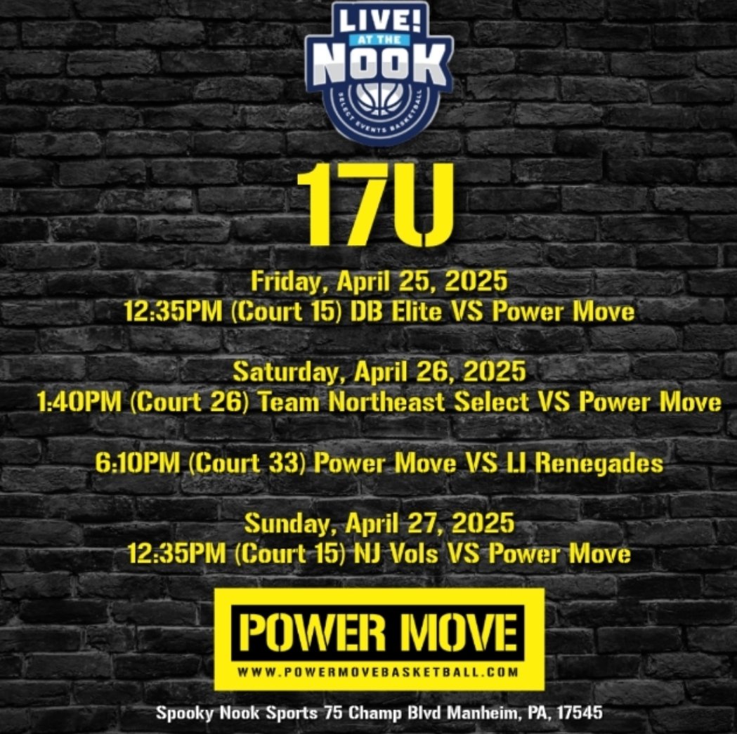 Sydney Nance (@nancesydney2026) on Twitter photo Headed to Spooky Nook, PA this weekend for LIVE! At The Nook. Come check us out! <a href="/POWERMOVEGBB/">POWERMOVE</a>
<a href="/JrAllStarMD/">Maryland Jr. All-Star GBB</a>
<a href="/695HOOPS/">Coach Al</a>
<a href="/SelectEventsBB/">Select Events Basketball</a> Headed to Spooky Nook, PA this weekend for LIVE! At The Nook. Come check us out! <a href="/POWERMOVEGBB/">POWERMOVE</a>
<a href="/JrAllStarMD/">Maryland Jr. All-Star GBB</a>
<a href="/695HOOPS/">Coach Al</a>
<a href="/SelectEventsBB/">Select Events Basketball</a>
