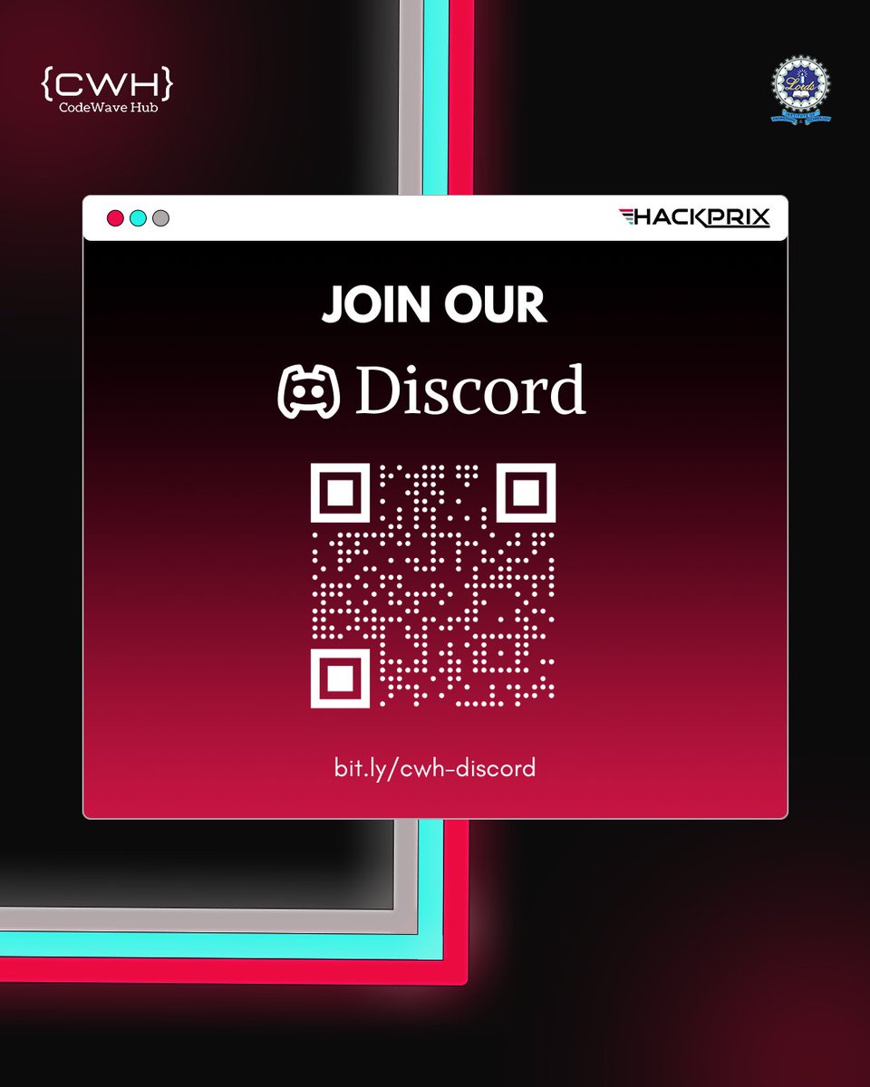 codewavehub's tweet image. 🚦 And we’re LIVE! Join the official CodeWave Hub Discord 🛠️💬

For tech talks, updates, collabs &amp;amp; chaos (the good kind 😉)
🔗 discord.gg/TkSBWmQhGY

#HackPrix #CodeWaveHub #HackPrix2025