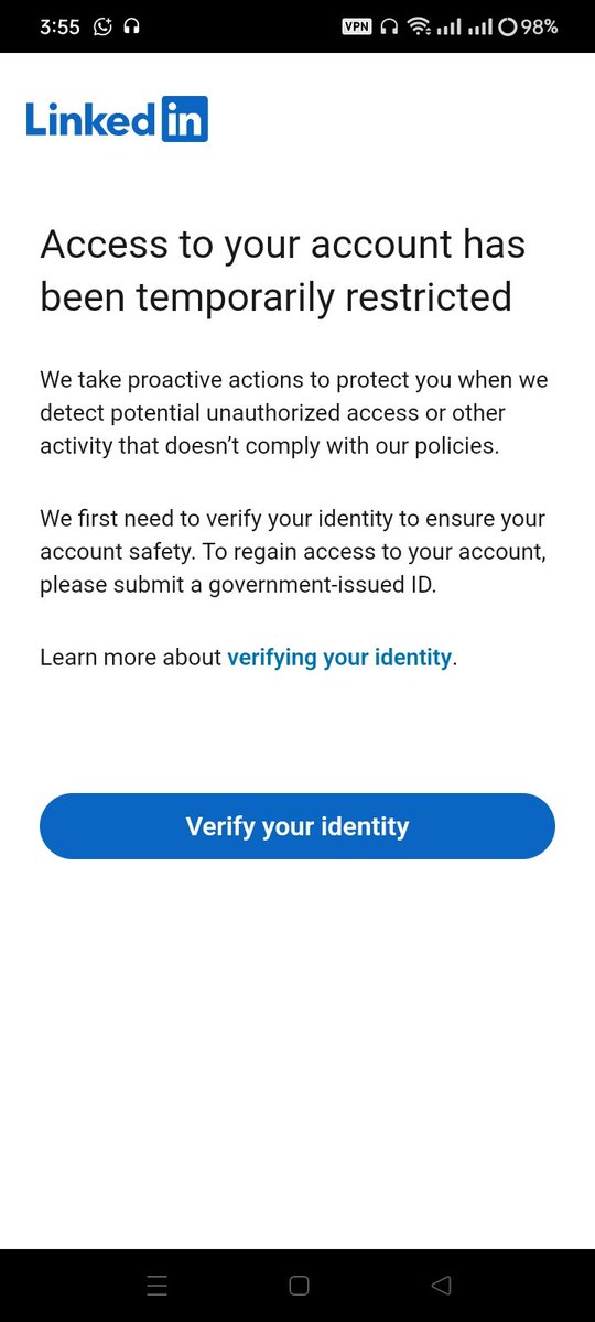 Romiali2004's tweet photo. It's been a week since my LinkedIn account was temporarily restricted. Despite submitting all requested verifications, I’ve received no updates. This delay is unacceptable. Please resolve this immediately. 
@LinkedInHelp @LinkedIn
romaan.ali.sheikh15@gmail.com
+92 3022418687 https://t.co/lrX8XSDNWm