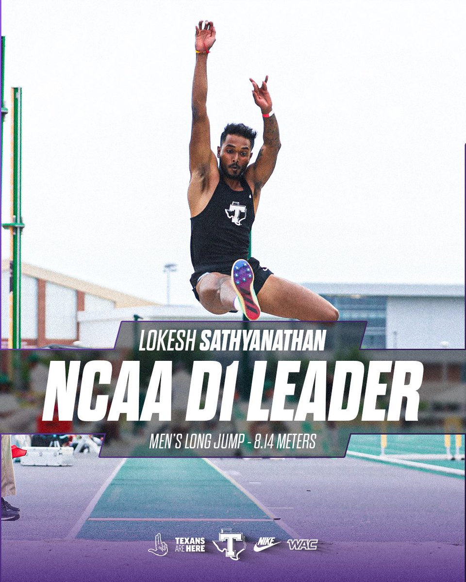 TarletonXCTrack's tweet image. Lokesh Sathyanathan leads the NCAA with the best mark in the long jump this season!

#ncaatrackandfield #longjump