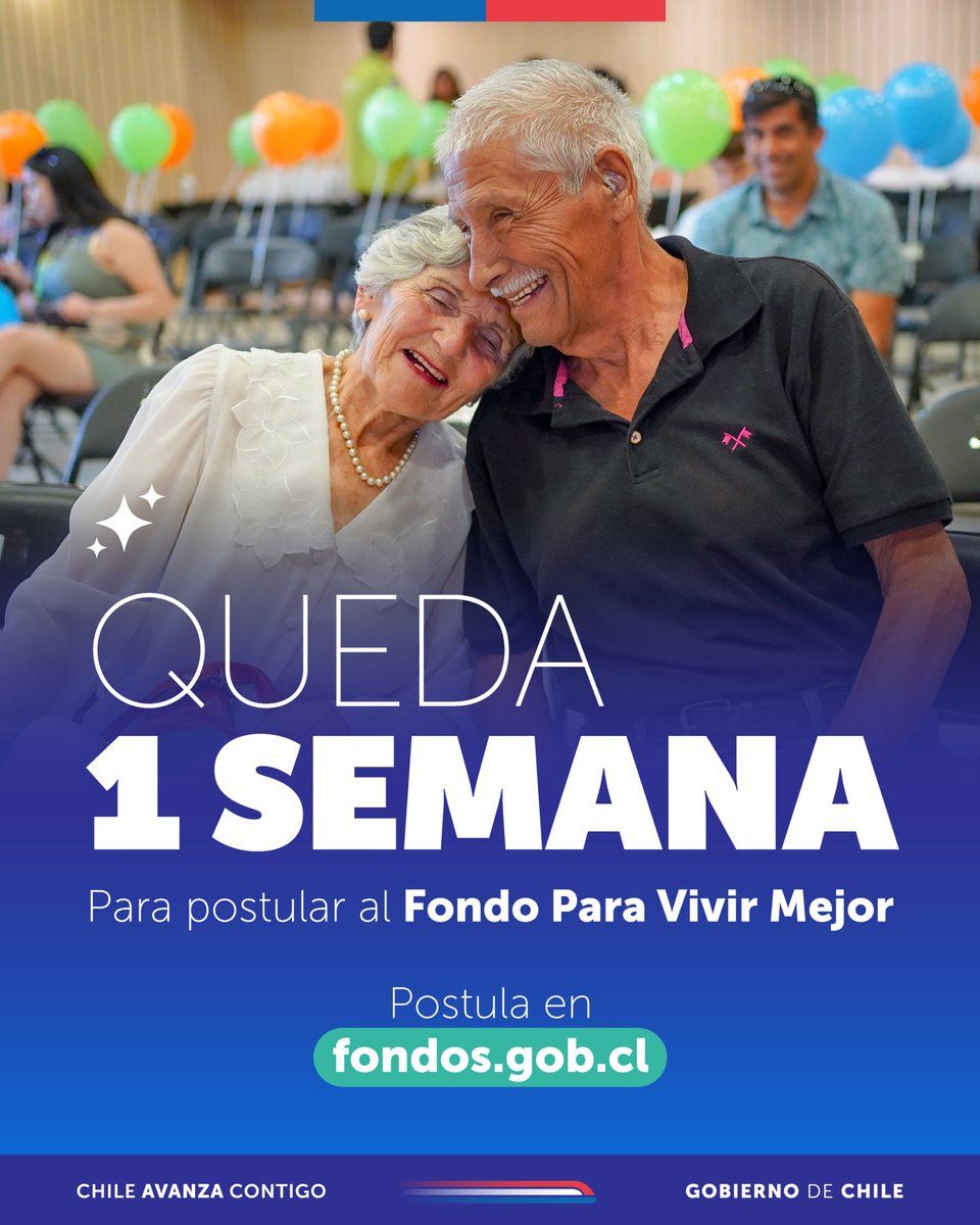 ¡Últimos días para postular al Fondo Para Vivir Mejor 2025! ✨ 
Si participas en alguna organización que apoye directamente a personas en situación pobreza o vulnerabilidad, esta es tu oportunidad.

📅 postula hasta el 28 de abril en fondos.gob.cl.