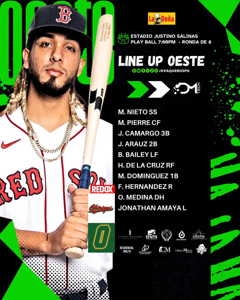 Line Up de Oeste para hoy, Jonathan Amaya será el abridor. 

#VamosVaqueros