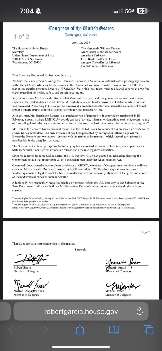 Christopher Kane (@chris_kane_) on Twitter photo .<a href="/RepRobertGarcia/">Congressman Robert Garcia</a> leads a letter to Sec. Rubio, Ambassador Duncan: “We have requested access to Andry José Hernández Romero,” the lawmakers wrote. “As a gay man,” he “is at particular risk of persecution if deported or imprisoned in El Salvador” .<a href="/RepRobertGarcia/">Congressman Robert Garcia</a> leads a letter to Sec. Rubio, Ambassador Duncan: “We have requested access to Andry José Hernández Romero,” the lawmakers wrote. “As a gay man,” he “is at particular risk of persecution if deported or imprisoned in El Salvador”