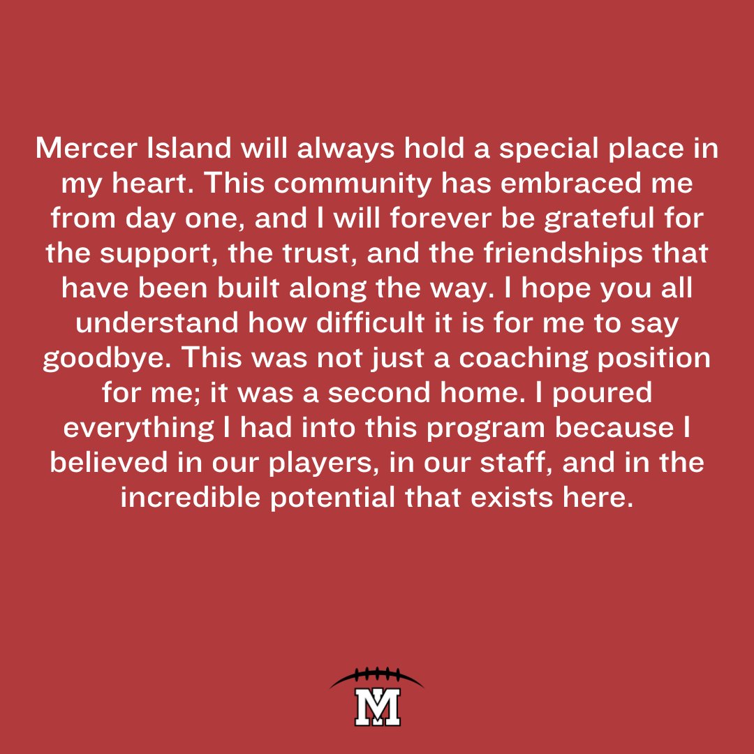 1/2
Thank you Head Coach DJ Mims for your leadership of the MI Football program during the past three years. You are leaving a lasting impact that our community will cherish.

Best of luck in your next chapter.

#allin #GoMI #thankyou