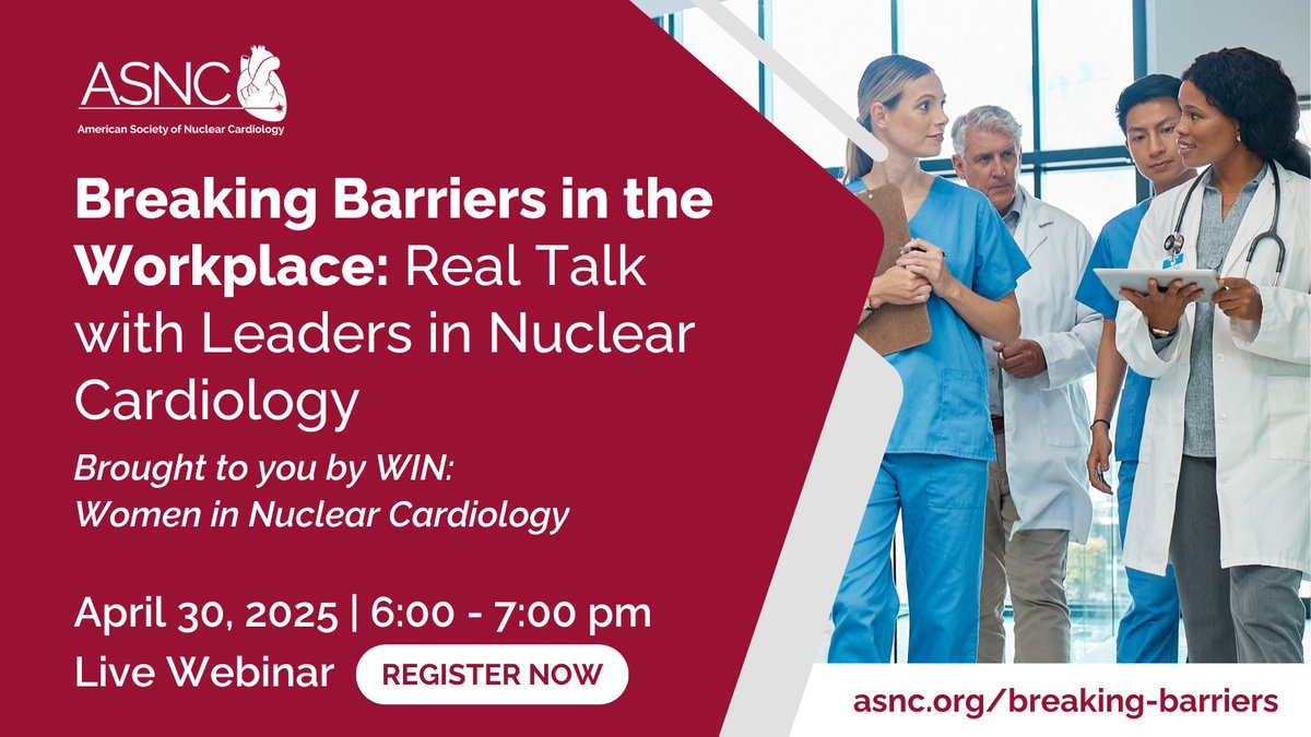 💥BREAKING BARRIERS in the Workplace💥
Join us April 30 for a powerful discussion on challenges women face in the #cvnuc field—&amp; how we can all lead change.
✅ Spot bias
✅ Foster inclusion
✅ Empower teams

🎓1 CME | FREE for ASNC Members
🔗Register now: bit.ly/4inS1bZ