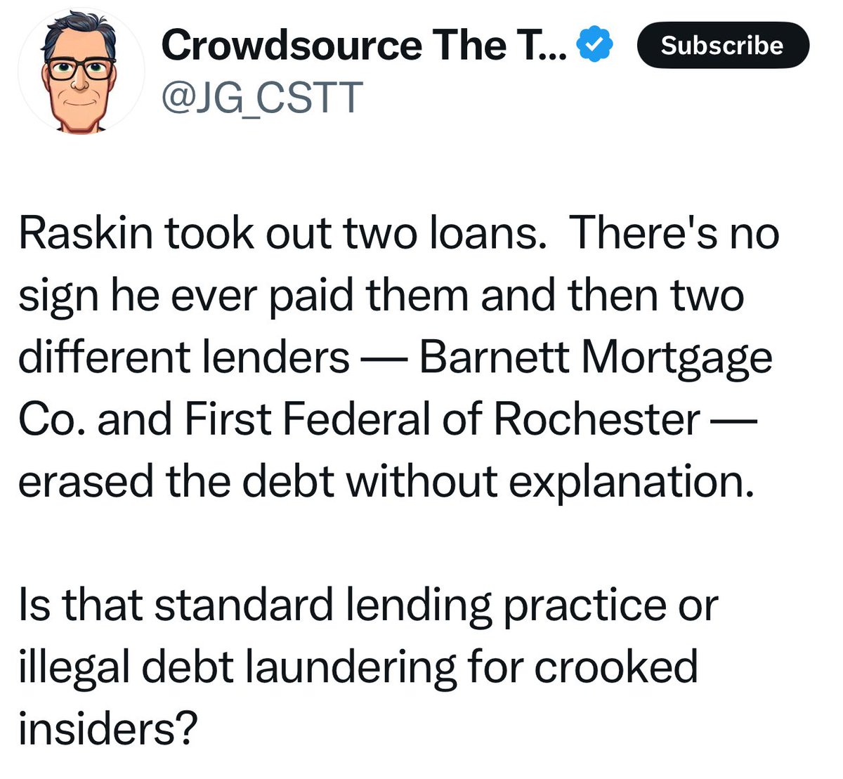 Gunther Eagleman™ (@gunthereagleman) on Twitter photo It would be a shame if <a href="/RepRaskin/">Rep. Jamie Raskin</a> seen this and had to answer for it?
How many congressman are doing these lawfare loans? It would be a shame if <a href="/RepRaskin/">Rep. Jamie Raskin</a> seen this and had to answer for it?
How many congressman are doing these lawfare loans?