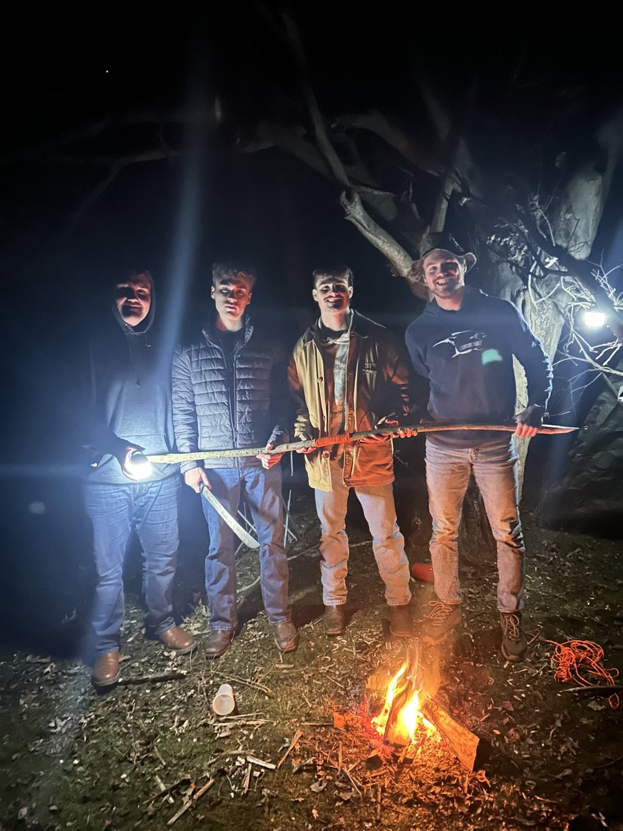 Well done gentlemen!! Another successful overnight assessment. I just hope it didn’t take all 4 of you to tie that lash. 😄 #knots #survival #camping MVNU #preparedness