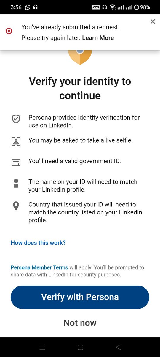 Romiali2004's tweet photo. @LinkedIn @LinkedInHelp
Since last Saturday, I've been facing this issue and have received no response from the LinkedIn team. This lack of accountability is unprofessional and a frustrating waste of my time.
romaan.ali.sheikh15@gmail.com https://t.co/WZsbAYhReT