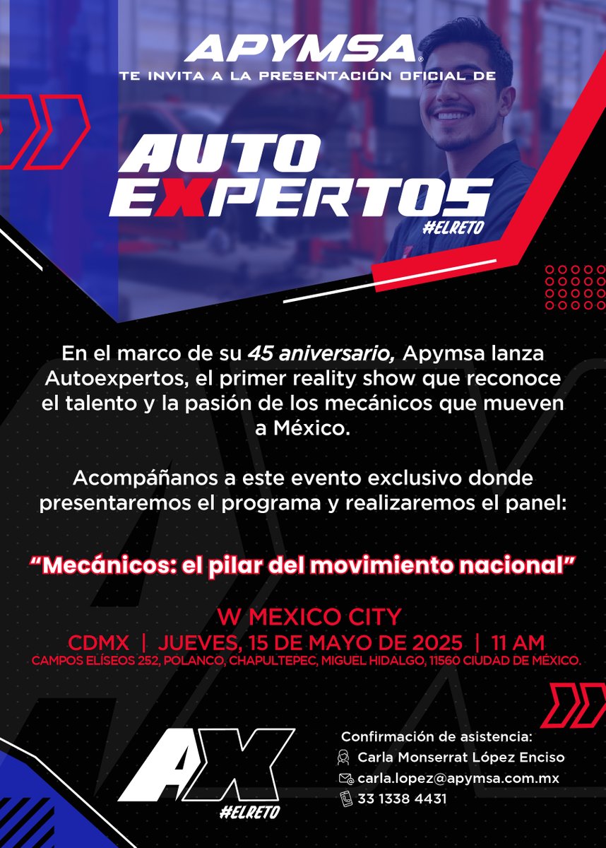 cuartodemillamx's tweet photo. Apymsa ( @RefAPYMSA ) presenta Autoexpertos: el primer reality show que reconoce a los mecánicos como verdaderos motores de México

En el marco de su 45 aniversario, #Apymsa lanza #Autoexpertos, un reality show que celebra el conocimiento, la pasión y el talento de los mecánicos de nuestro país, figuras clave en la movilidad pública, privada y productiva de México.

Este innovador programa no solo pondrá a prueba las habilidades de los mejores técnicos del país, sino que también será un espacio para contar sus historias y darles el lugar que merecen en la industria automotriz.

Como parte del lanzamiento, realizaremos un evento especial que incluirá el panel “Mecánicos: el pilar del movimiento nacional”, donde expertos de la industria dialogarán sobre el impacto económico y social de quienes, desde sus talleres, mantienen en marcha a millones de vehículos.

Con Autoexpertos, Apymsa reafirma su compromiso con quienes hacen posible que México no se detenga.

Porque detrás de cada motor encendido, hay unas manos expertas que lo hicieron posible.