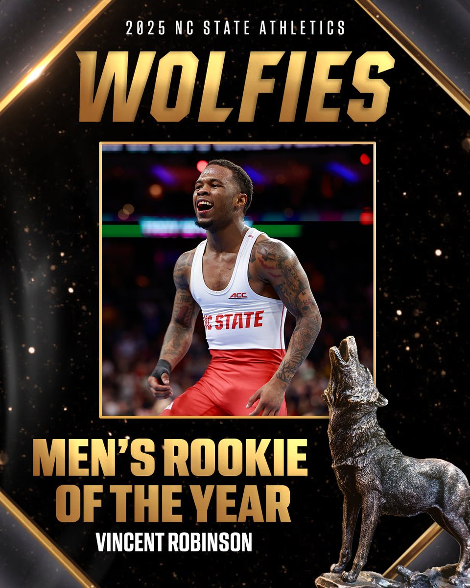 Men’s Rookie of the Year 🐺⭐️

A redshirt freshman who knows how to make a name for himself, give it up for your Rookie of the Year, Vincent Robinson from <a href="/PackWrestle/">NC State Wrestling 🤼‍♂️</a>!

#Wolfies2025