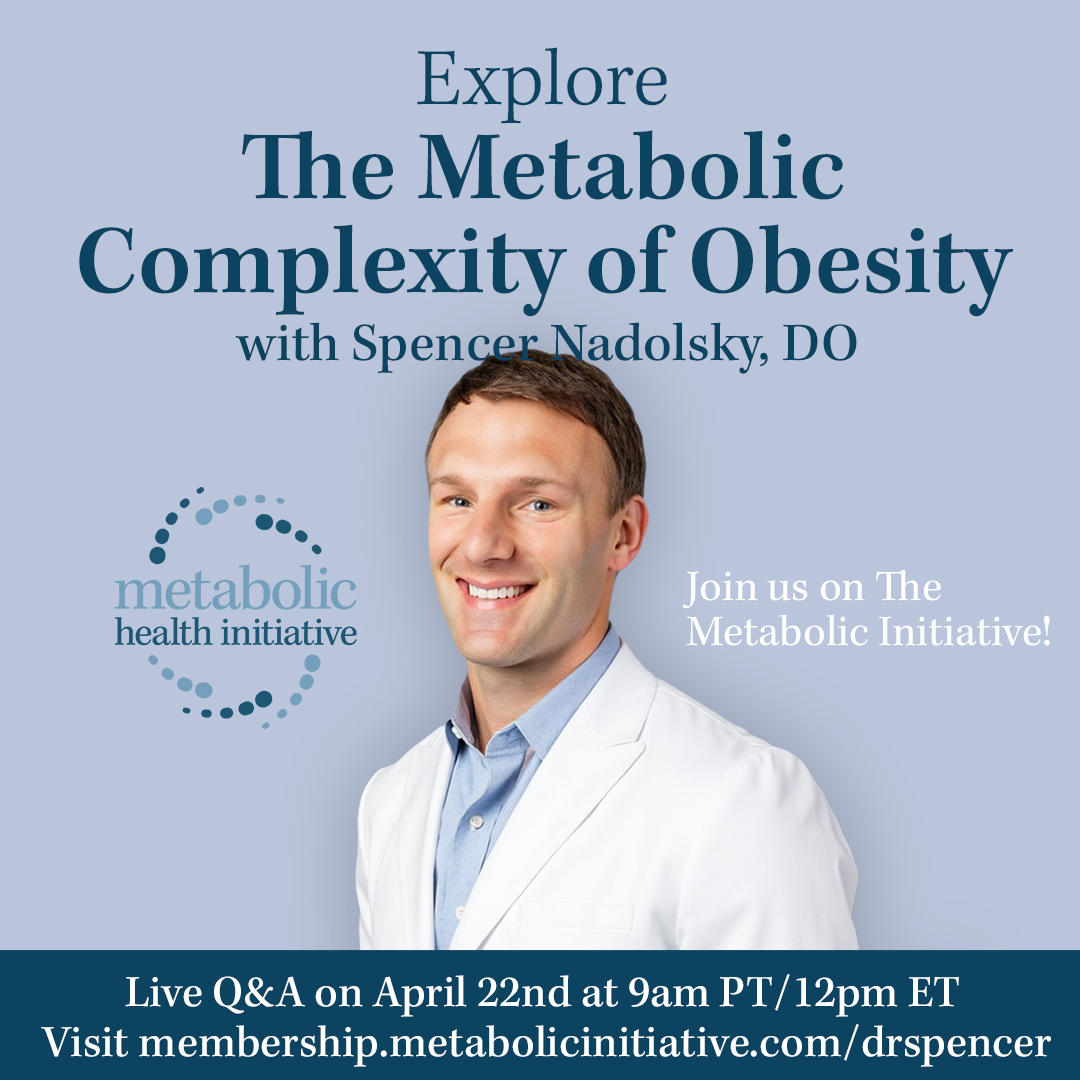 MetabolicSummit's tweet image. Join Dr. @DrNadolsky for a Live Q&A tomorrow (April 22nd) on The Metabolic Initiative platform as we explore obesity, lifestyle medicine, and the role of GLP-1s in metabolic health!
🔗Visit membership.metabolicinitiative.com/drspencer to signup for free!