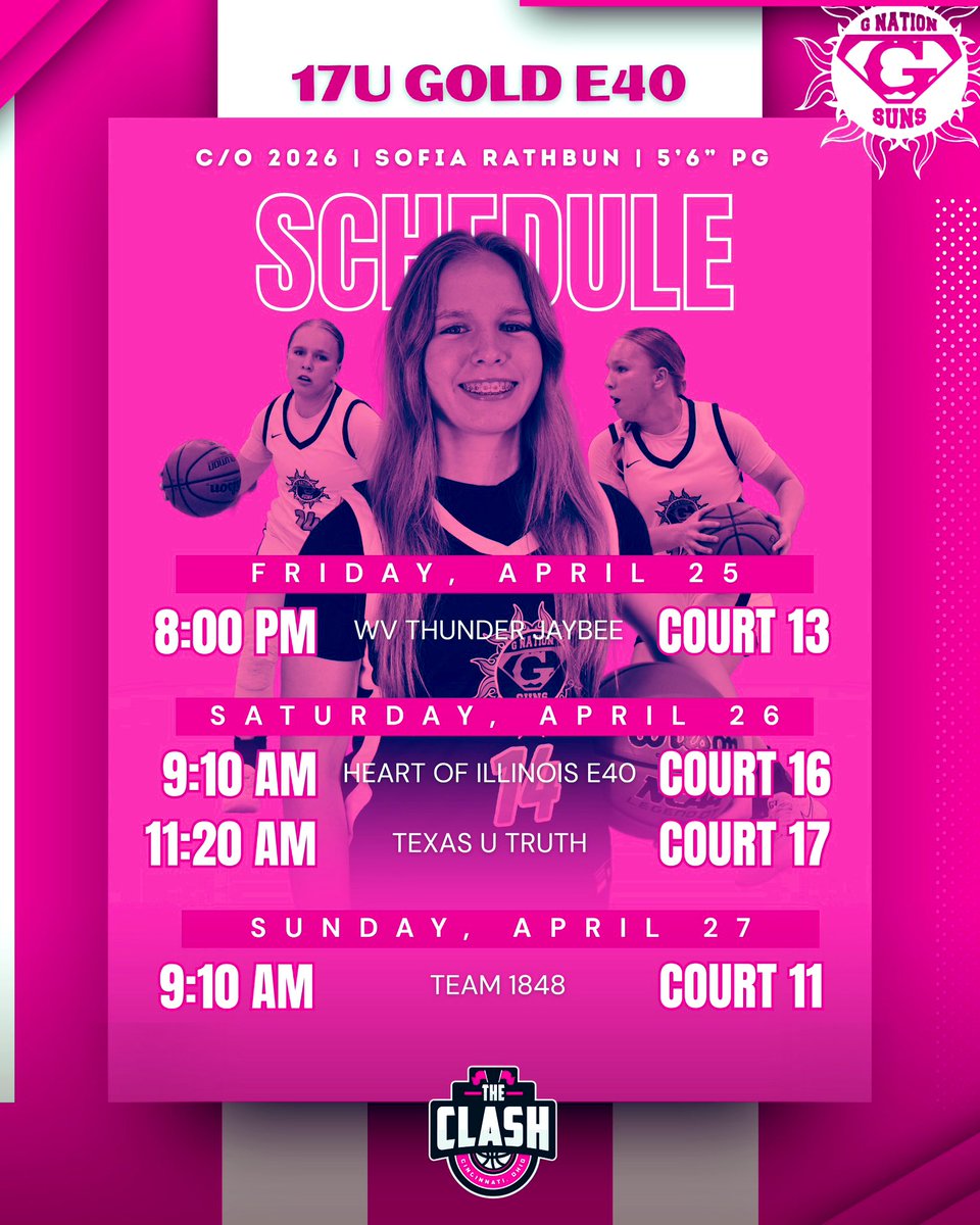 Here’s GNation 17U E40 Schedule at The Clash! #14! <a href="/GNation_BBALL/">G Nation 🏀</a> <a href="/MiamiSuns/">Miami Suns</a> <a href="/capturesbylara/">capturesbylara</a> 
<a href="/Coachslim85/">carlyle lewis</a> 
<a href="/Elite40League/">Elite 40 League</a> 
<a href="/Ohio_Basketball/">OhioBasketball.com</a> 
<a href="/SelectEventsBB/">Select Events Basketball</a> <a href="/PGHFlorida/">Prep Girls Hoops Florida</a> 
<a href="/SUTSReport/">SUTS Report</a>