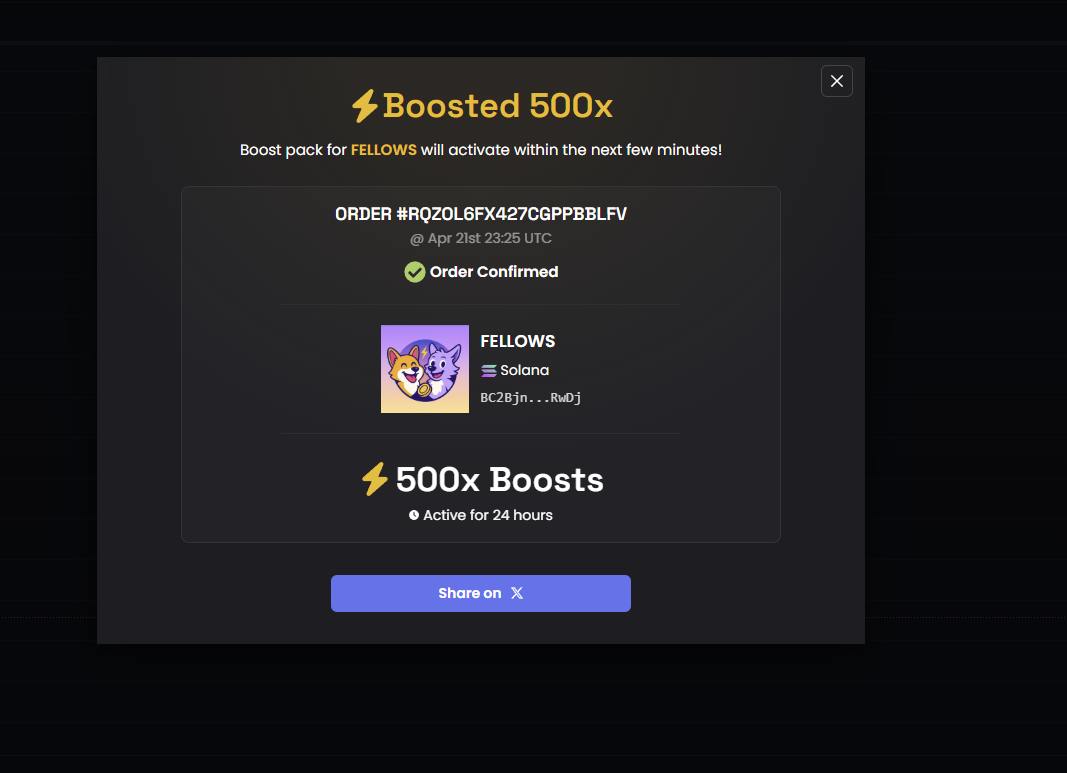 Fellowscoin's tweet photo. We just hit Boost 500!
Thanks to our amazing community, we've powered up with 500 Boosts — and we're just getting started.
Let’s keep the momentum going!
#FELLOWS #Boost500 #Distribute #Raydium #Web3 https://t.co/fYFTmqZxBF