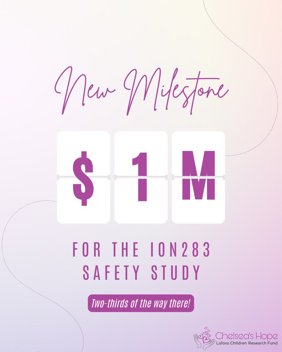 🥹 ION283 Safety Study Fundraising Update!⁠ ONE MILLION + RAISED 🎉

We are SO CLOSE to funding the seventh patient in the safety study! And your contributions are changing lives! 

Help us support 4 more patients: givebutter.com/LaforaSafetySt…