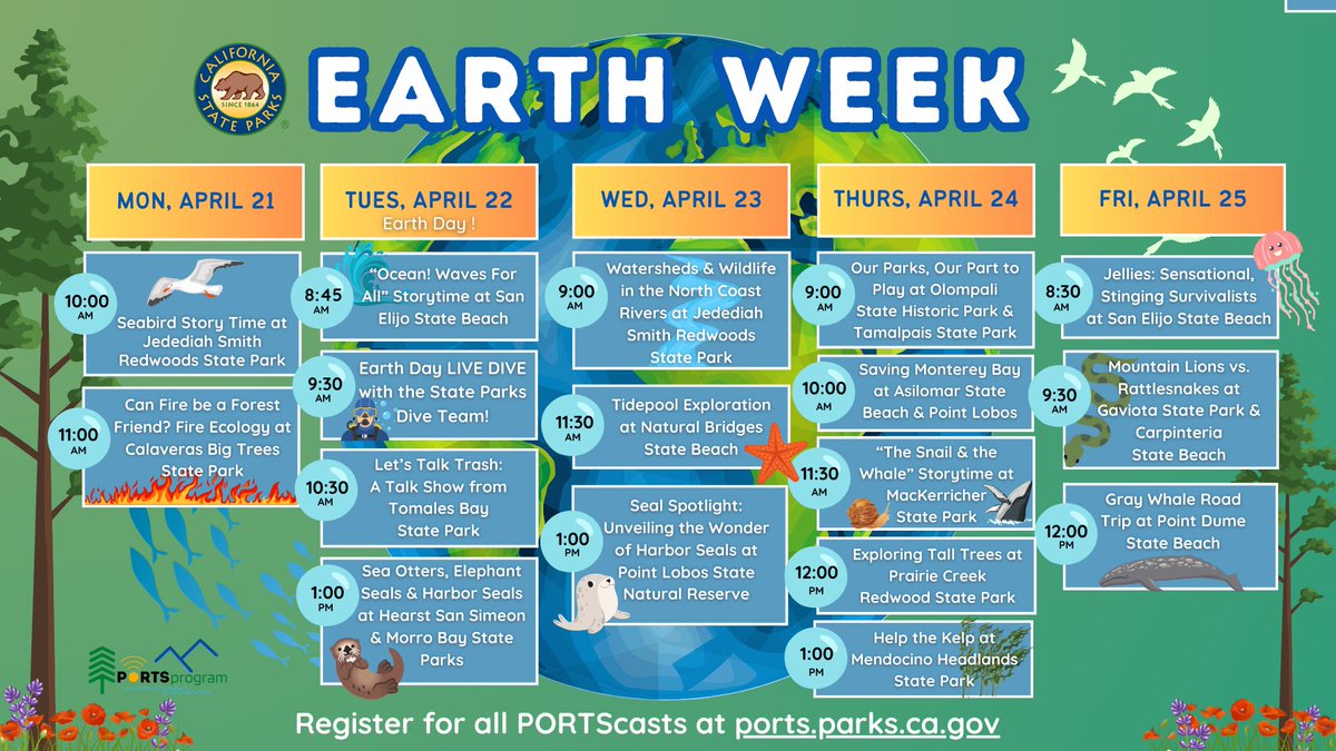 It’s an Earth Week celebration! Catch us in the forest, on the mountain, and undersea with #PORTScasts happening all week long. Where will you explore?!