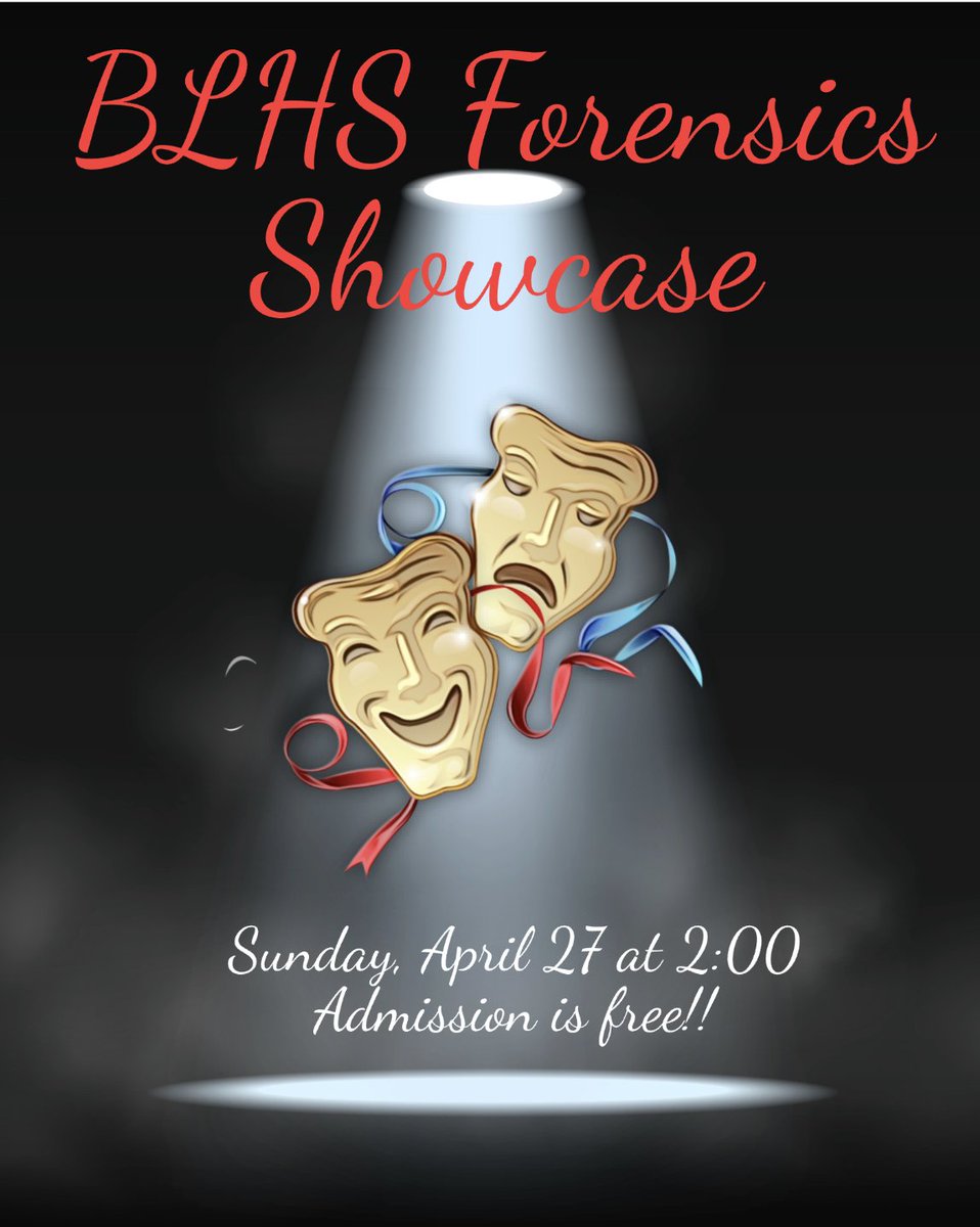 Mark your calendars! Come see the state qualified Forensicators perform this Sunday at 2:00 in the BLHS Auditorium!

Admission is free!
