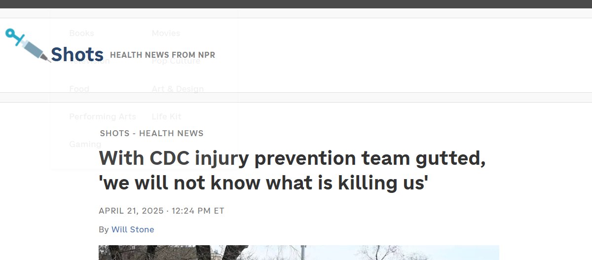 "Entire teams based at the CDC's injury center that focused on motor vehicle crashes, child maltreatment, rape prevention and education, drowning, traumatic brain injury, falls in the elderly, and other issues were eliminated."