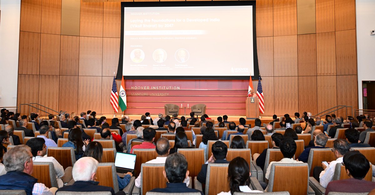 Ministry of Finance (@finminindia) on Twitter photo Union Minister for Finance and Corporate Affairs Smt. <a href="/nsitharaman/">Nirmala Sitharaman</a> delivers the keynote address on ‘Laying the foundations for a developed India #ViksitBharat by 2047’, at the Hoover Institution <a href="/HooverInst/">Hoover Institution</a> at Stanford University <a href="/Stanford/">Stanford University</a>, in California, today. Union Minister for Finance and Corporate Affairs Smt. <a href="/nsitharaman/">Nirmala Sitharaman</a> delivers the keynote address on ‘Laying the foundations for a developed India #ViksitBharat by 2047’, at the Hoover Institution <a href="/HooverInst/">Hoover Institution</a> at Stanford University <a href="/Stanford/">Stanford University</a>, in California, today.