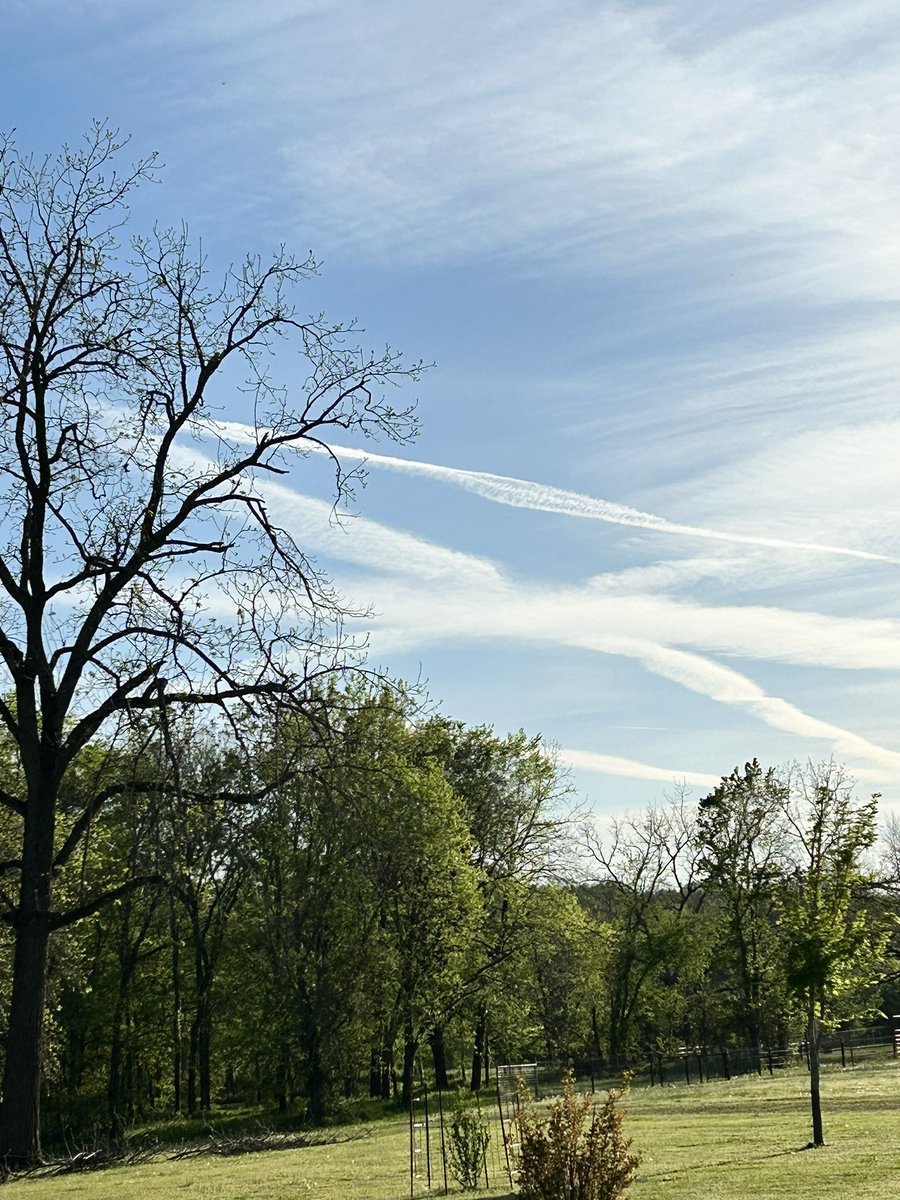 DesireeStacy16's tweet photo. @POTUS @RFKJr_Official @PamBondi 
6:30 pm chemtrails over northeastern Oklahoma on 4-21-25. https://t.co/x5eL6qa5od