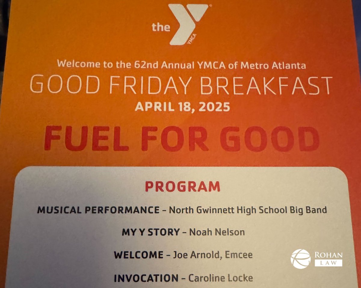 RohanLawPC's tweet photo. While our office was closed for Good Friday, we started off the morning with a fundraising breakfast for the @atlantaymca. ๐ฐ It was a great way to start the day and reflect on the mission of serving others. ๐
#FuelForGood #AtlantaYMCA #YMCA #rohanlaw #Fundraiser #fundraising https://t.co/3wCVOp2LW8