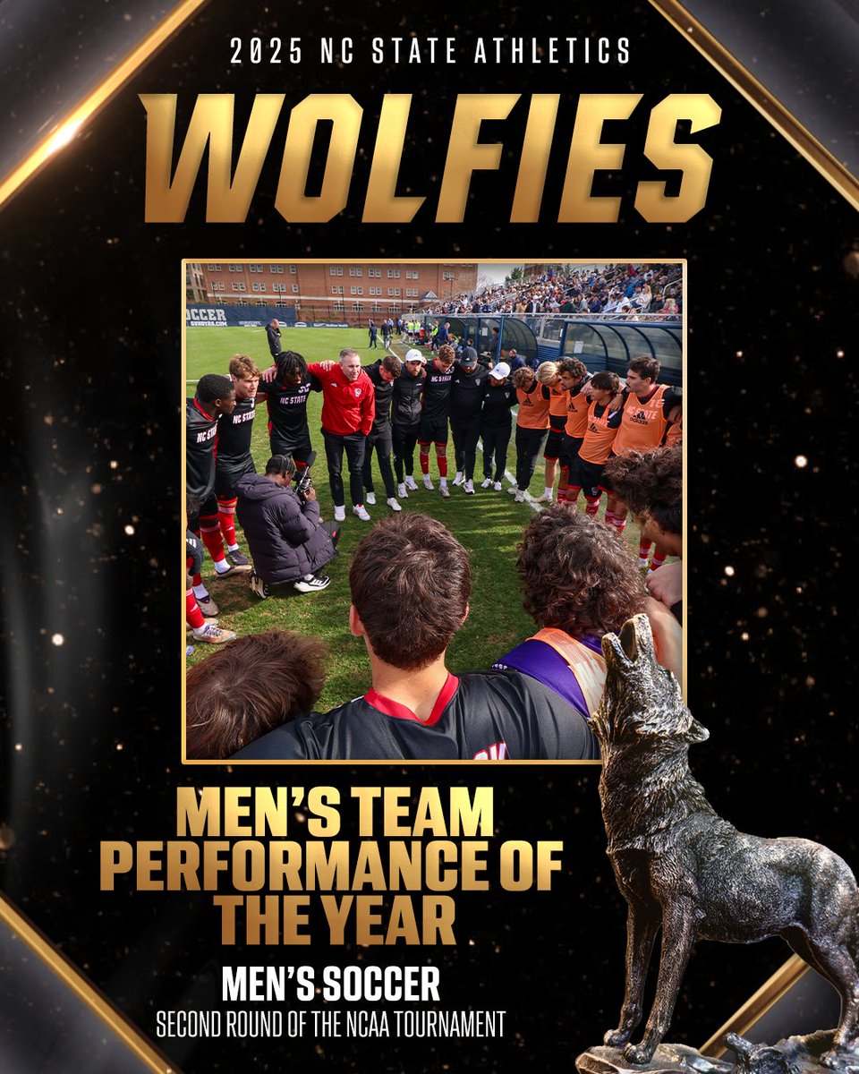 Men’s Team Performance of the Year 🐺⭐️

With a new coach and a new mission, the Wolfpack battled against numerous challenges to break records and make it to the NCAA Sweet 16 for the first time in 30 years.

This Wolfie is for you <a href="/PackMensSoccer/">NC State Men's Soccer</a>!

#Wolfies2025