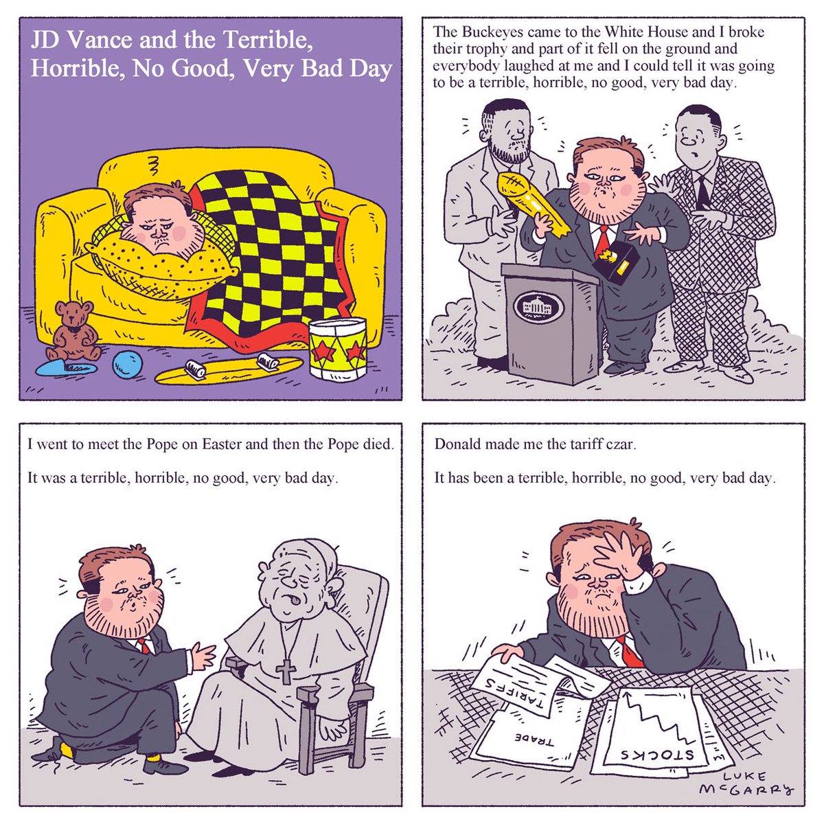 lukeymcgarry's tweet image. I did a cartoon about JD Vance and the terrible horrible no good very bad day.