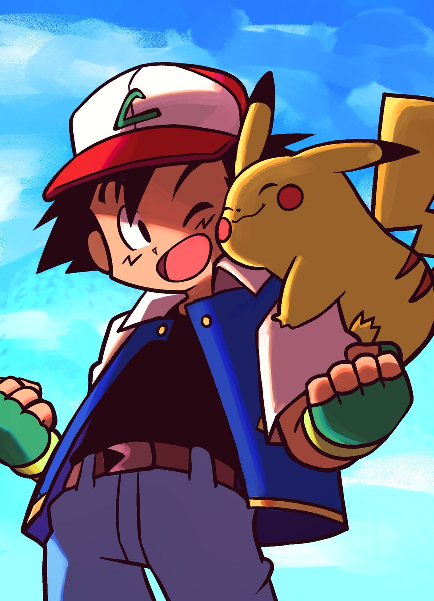 chokobiimu's tweet image. ash &amp;amp; pikachu