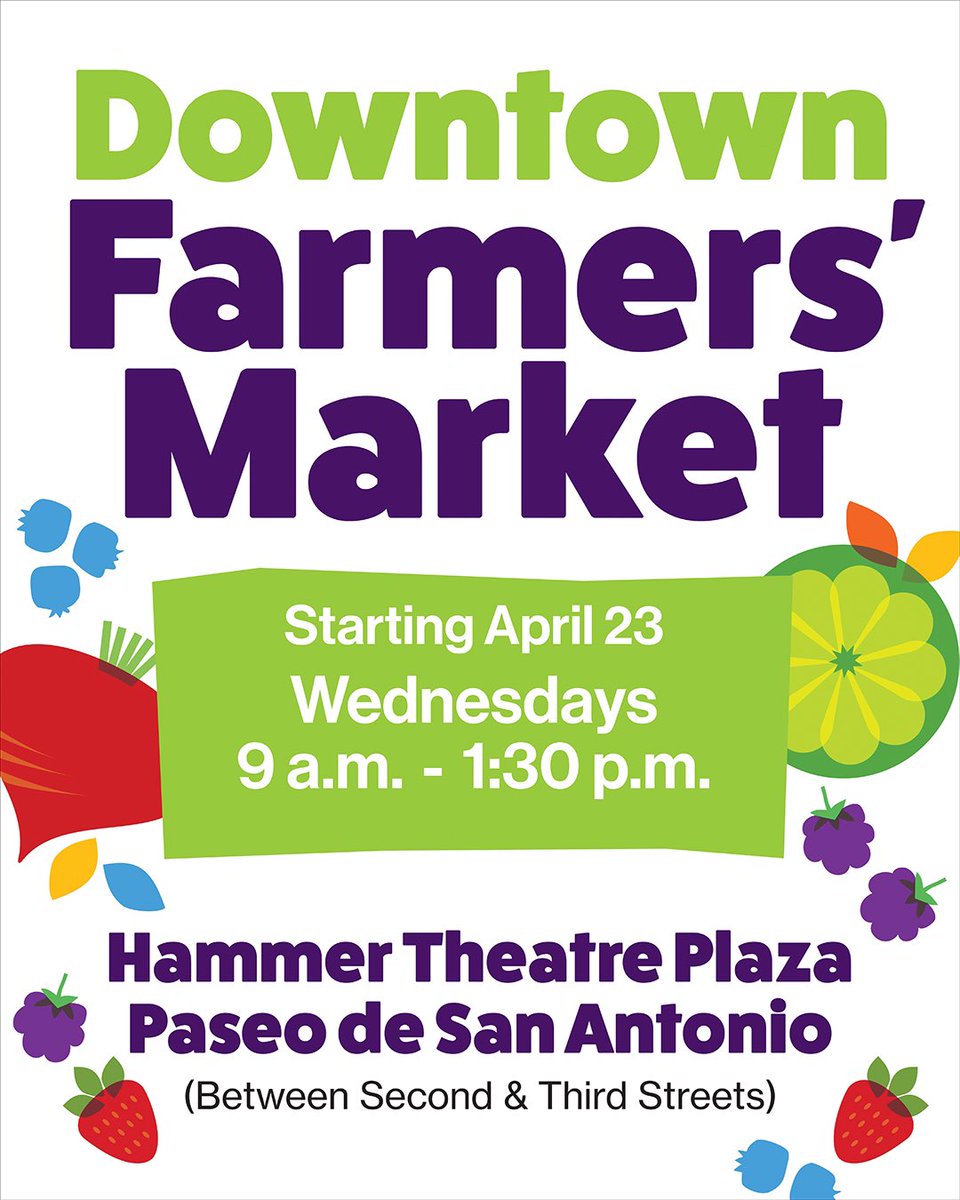 Wednesdays in DTSJ just got fresher — the Downtown Farmers’ Market is back starting this Wednesday, April 23! 🍓

Opening Day Official Ribbon Cutting is at 11am this Wednesday 🎉

🗓️ Every Wednesday
🕘 9am-1:30pm
📍 101 Paseo de San Antonio

👉 More info: sjdowntown.com/downtown-farme…