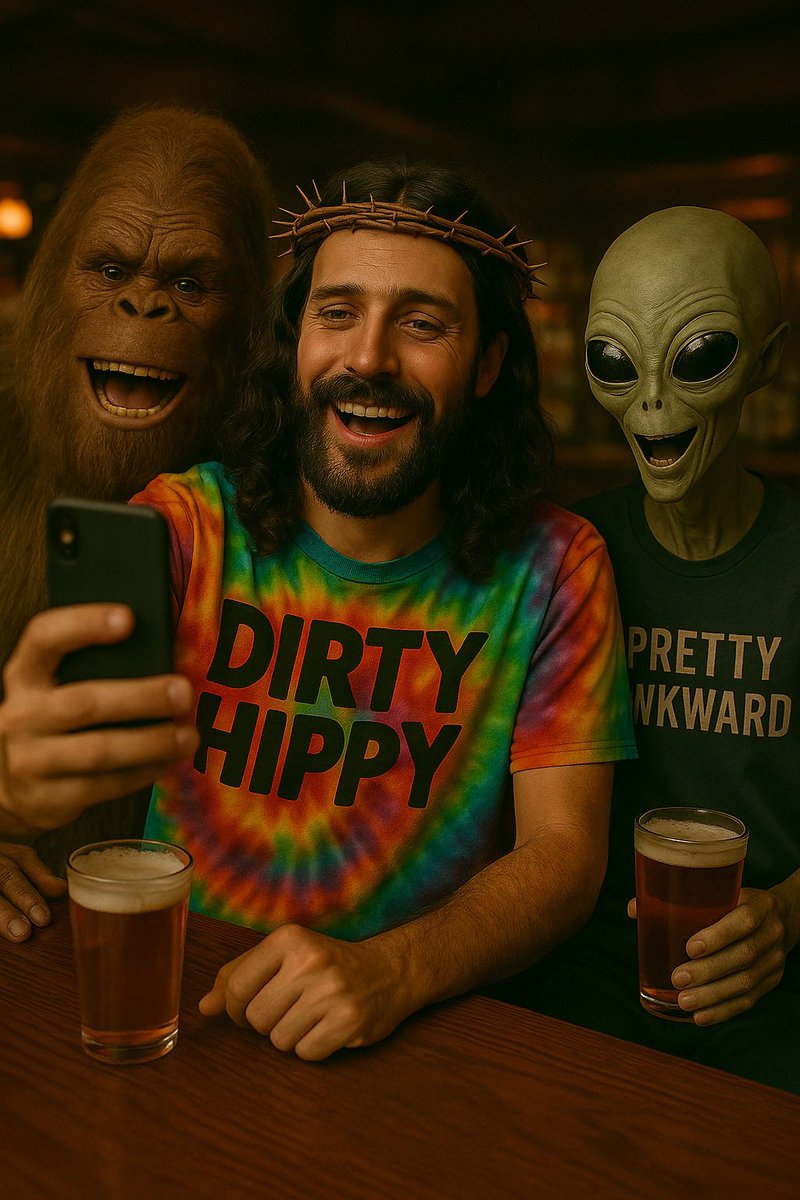 1 beer = fine. 4 beers + selfie = problem.

They stopped to ‘strategize’ at the bar.
Alien posted 14 blurry IG stories.
Bigfoot arm-wrestled a frat bro.
Jesus had a beer… then made a very poor beverage decision. 
🍻🍺🤳✨😂👽🦍

DIRTY HIPPY - OUT NOW available on all platforms!!