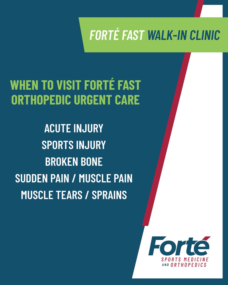 Visit our walk-in orthopedic urgent care at three Forté Fast locations: Carmel, Greenwood and Noblesville. Receive same-day services with a specialist evaluation as well as imaging and medical supplies. Walk-in hours vary by location. Learn more here: bit.ly/3boDDTq.