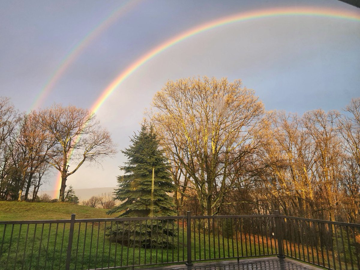 Happy Easter!  He is risen!🎚️.  Experienced this beautiful rainbow off our back deck tonight.  Epic!  #rainbow #doublerainbow