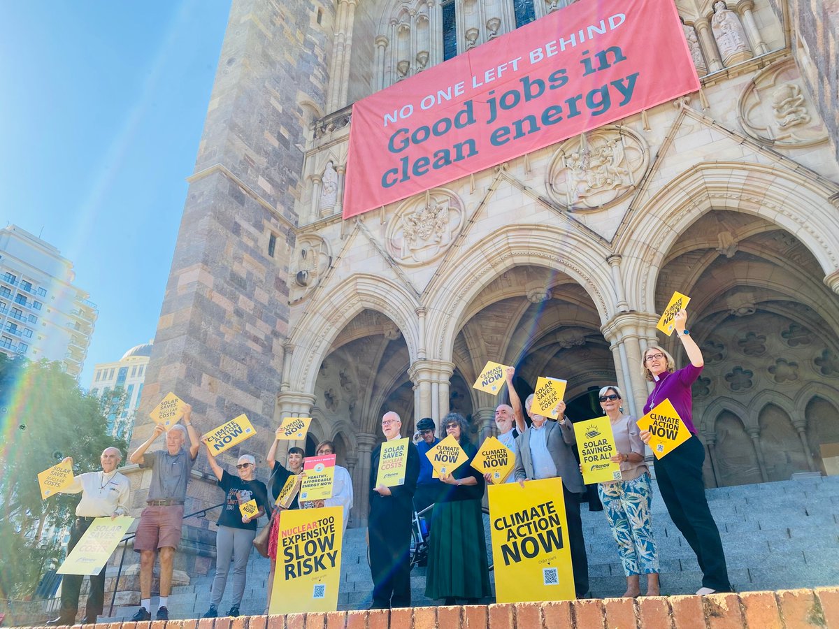 Australian Religious Response to Climate Change (@arrcc1) on Twitter photo Religious leaders and everyday people faith are in front of St John's Cathedral, Brisbane handing out signs on the first day of pre-poll and asking people to vote for the climate .
The signs read “Solar saves, nuclear costs”,  and  “Climate Action Now”
#auspol25 
#PopeFrancis Religious leaders and everyday people faith are in front of St John's Cathedral, Brisbane handing out signs on the first day of pre-poll and asking people to vote for the climate .
The signs read “Solar saves, nuclear costs”,  and  “Climate Action Now”
#auspol25 
#PopeFrancis
