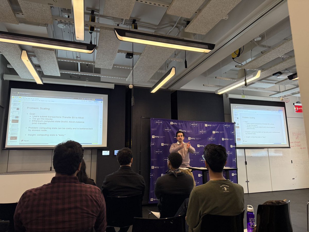 Blockchain Lab at NYU (@blockchainnyu) on Twitter photo What an incredible session we had today with Tom Lehman <a href="/dumbnamenumbers/">Tom Lehman</a> ✨, CEO and co-founder of Facet!
Tom dove deep into the evolving landscape of Ethereum rollups and the critical questions surrounding decentralized governance. 👀
#Ethereum #Rollups #Decentralization What an incredible session we had today with Tom Lehman <a href="/dumbnamenumbers/">Tom Lehman</a> ✨, CEO and co-founder of Facet!
Tom dove deep into the evolving landscape of Ethereum rollups and the critical questions surrounding decentralized governance. 👀
#Ethereum #Rollups #Decentralization