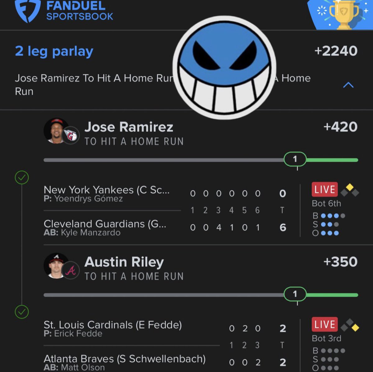 NextLevelBets_'s tweet image. BLESSING $200 TO SOMEONE WHO LIKES+RT❤️

Another One. HR KING AT IT AGAIN 👑 +2240✅✅

Don’t  need to spam them either 🤐 Quality&amp;gt; Quantity 

$10 VIP TO THE FIRST 250 PEOPLE💎
dubclub.win/r/p/pri-v9a4e/…