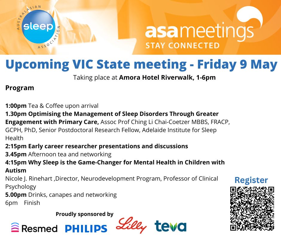 SleepOrgANZ's tweet image. UPCOMING VIC state meeting - May 9
Register your place today: shorturl.at/rgVlm
#ASA #statemeeting #sleephealth