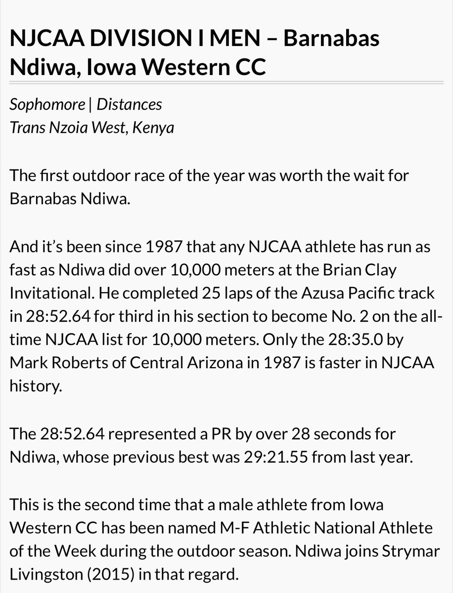 Juliana Sakat &amp; Barnabas Ndiwa named National Athlete of the Week after record setting weekend! 

#juco 
#trackandfield 
#running 
#distance 
#flytheflag 
#records