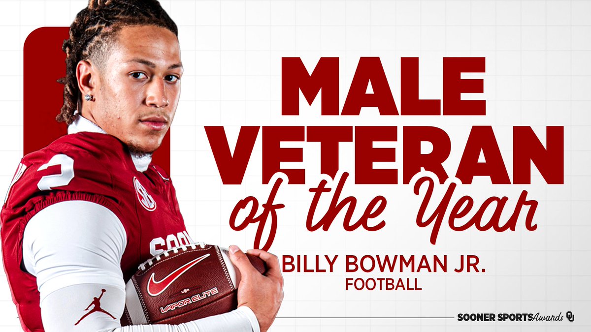 OU_Athletics's tweet image. 🔥 Plays made. Legacy cemented.
The #SoonerSportsAwards Male Veteran of the Year is Billy Bowman Jr.!