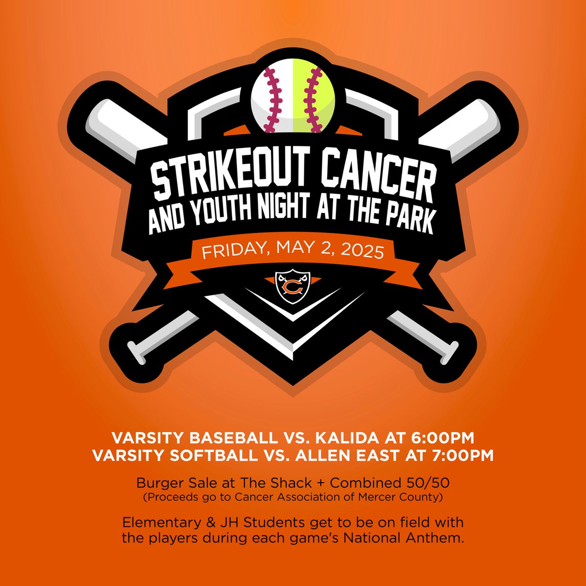 ColdwaterSB's tweet image. Strikeout Cancer &amp;amp; Youth Night At The Park
Friday, May 2

6:00 - Varsity Baseball vs. @KalidaBaseball 
7:00 - Varsity Softball vs. @AllenEastAD 

Help us raise funds for the Cancer Association!

@ColdwaterAD @CW_MemorialPark @TheRealMrMader