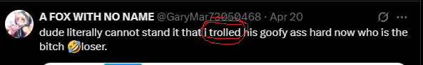 WaterDeerVTEN's tweet photo. @GaryMar73050468 @AntiLeftMemes gary self admitted hes retarded with this one https://t.co/ima5mdccAg